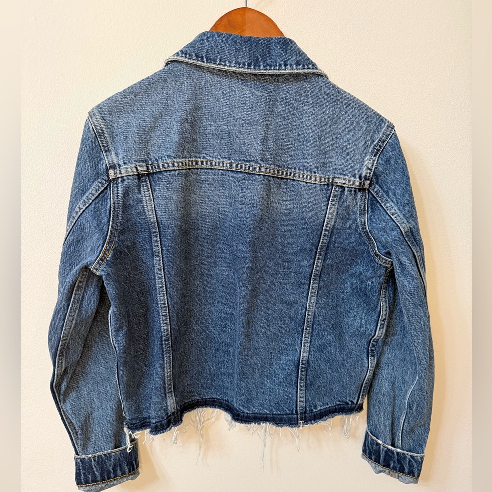 ANINE BING Jackie 1999 Cropped Denim Jacket Raw Hem Blue Medium - Picture 2 of 11